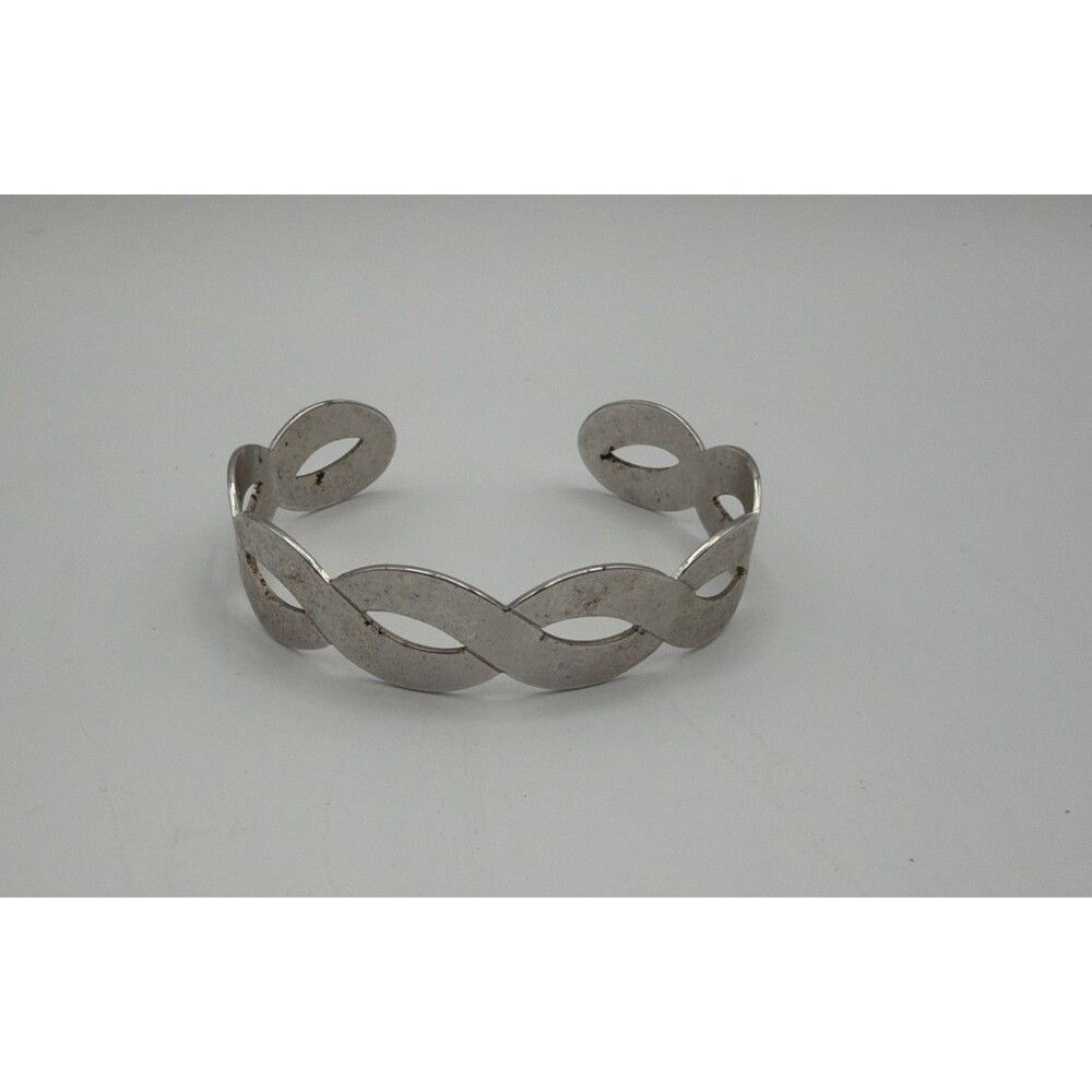 SARAH Coventry Silver Tone Open Cuff Bracelet Mask Cutout Design Vintage